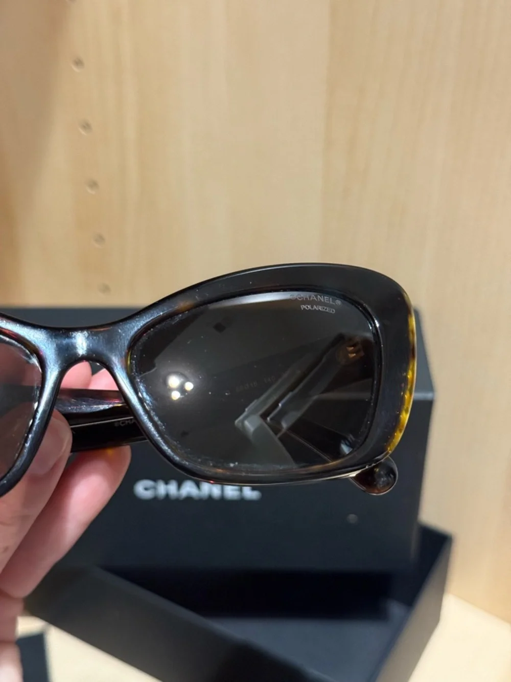 CHANEL Black Cat-Eye Sunglasses with Pearl Accent - Picture 5 of 10